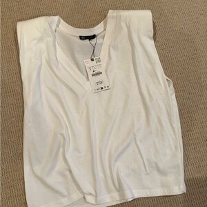 Zara Women's White Sleeveless Top with Shoulder Pads